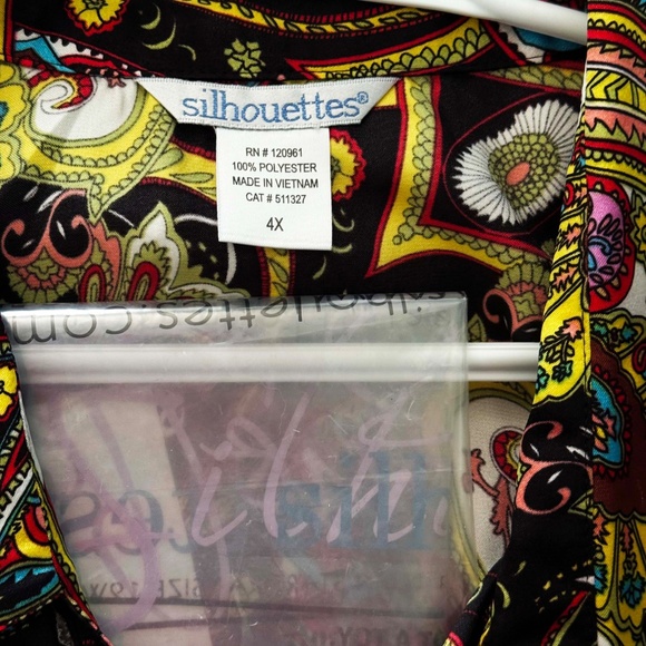 BLOUSE, SILKY POLYESTER, COLOUR: BLACK PAISLEY MIX, SIZE 4X, BUTTON CUFFS, BUTTO - Picture 2 of 11
